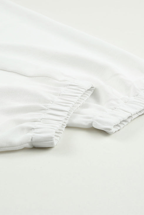 Solid Color Drawstring Smocked Waist Joggers